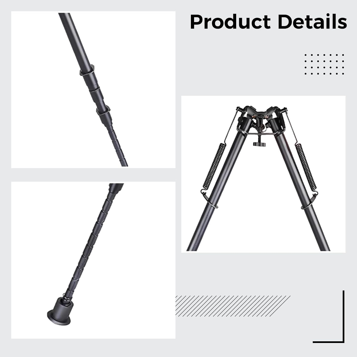 27 Inch Bipod, Metal Spring Telescopic Folding Camera Tripod, 3-Hole Adapter Included, Adjustable 16.9 to 28.7 Inches for Shooting and Hunting, Black