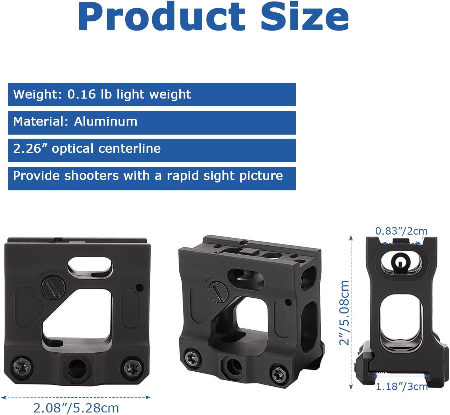 Red Dot Riser Mount, Optic Riser for Micro Red Dot, 2" Riser Mount Accepts All Footprint Optics