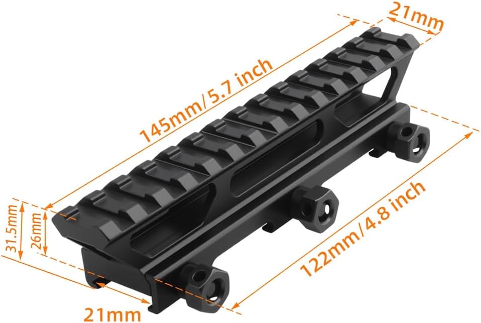 1" See-Through Picatinny Rail Riser Mount – 13-Slot 5.7", Single-Piece Aircraft Aluminum for Red Dots & Scopes