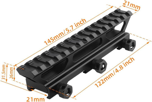 1" See-Through Picatinny Rail Riser Mount – 13-Slot 5.7", Single-Piece Aircraft Aluminum for Red Dots & Scopes