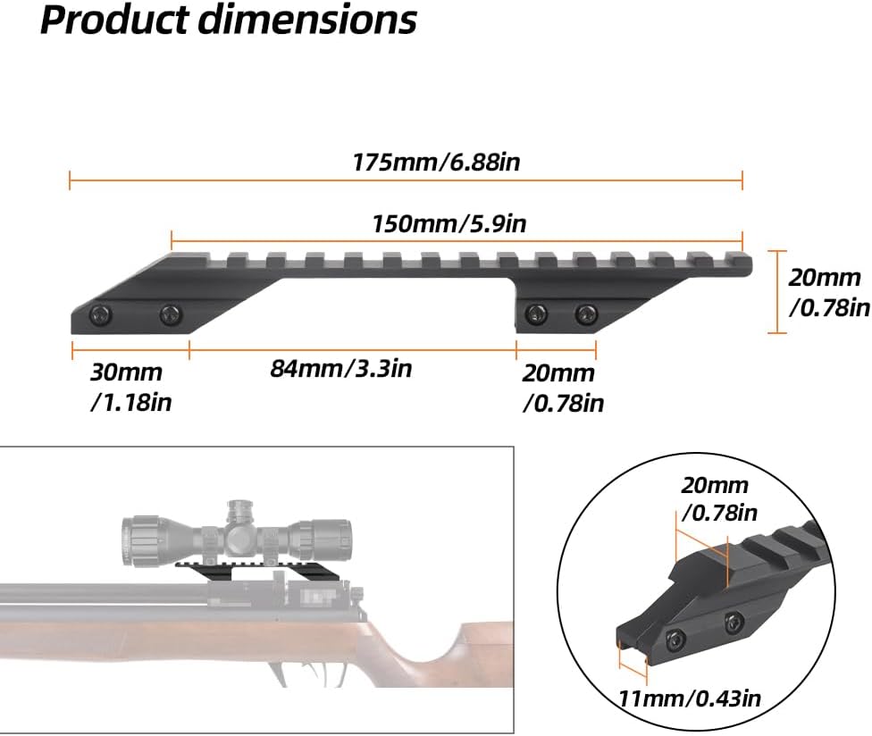 11mm to 20mm Dovetail to Picatinny Rail Adapter – Low Profile Cantilever, 5.9" 6061 Aluminum for Red Dots & Scopes
