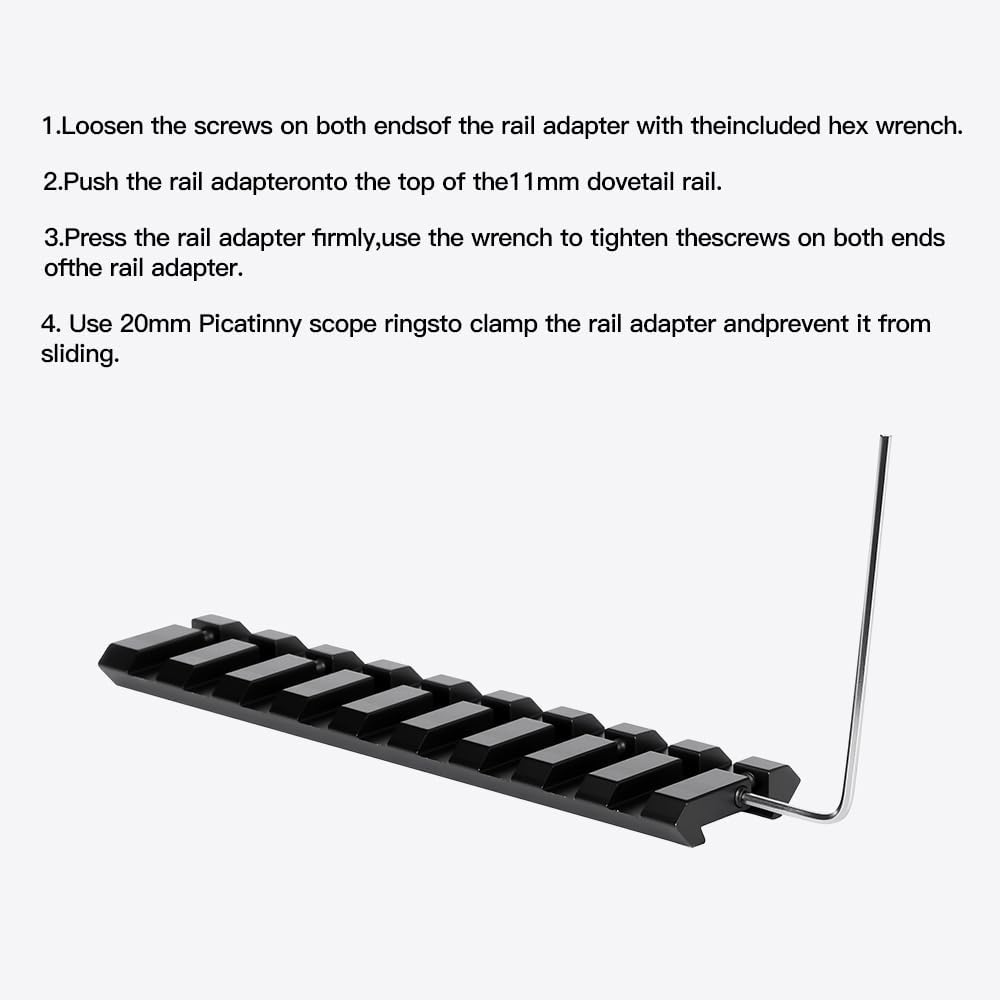 11mm Dovetail to 20mm Picatinny Adapter, Non-Riser Clip, 4/9 Slots Design, Compatible with Red Dot, Holographic Sight, Laser Rangefinder & Optics Accessories
