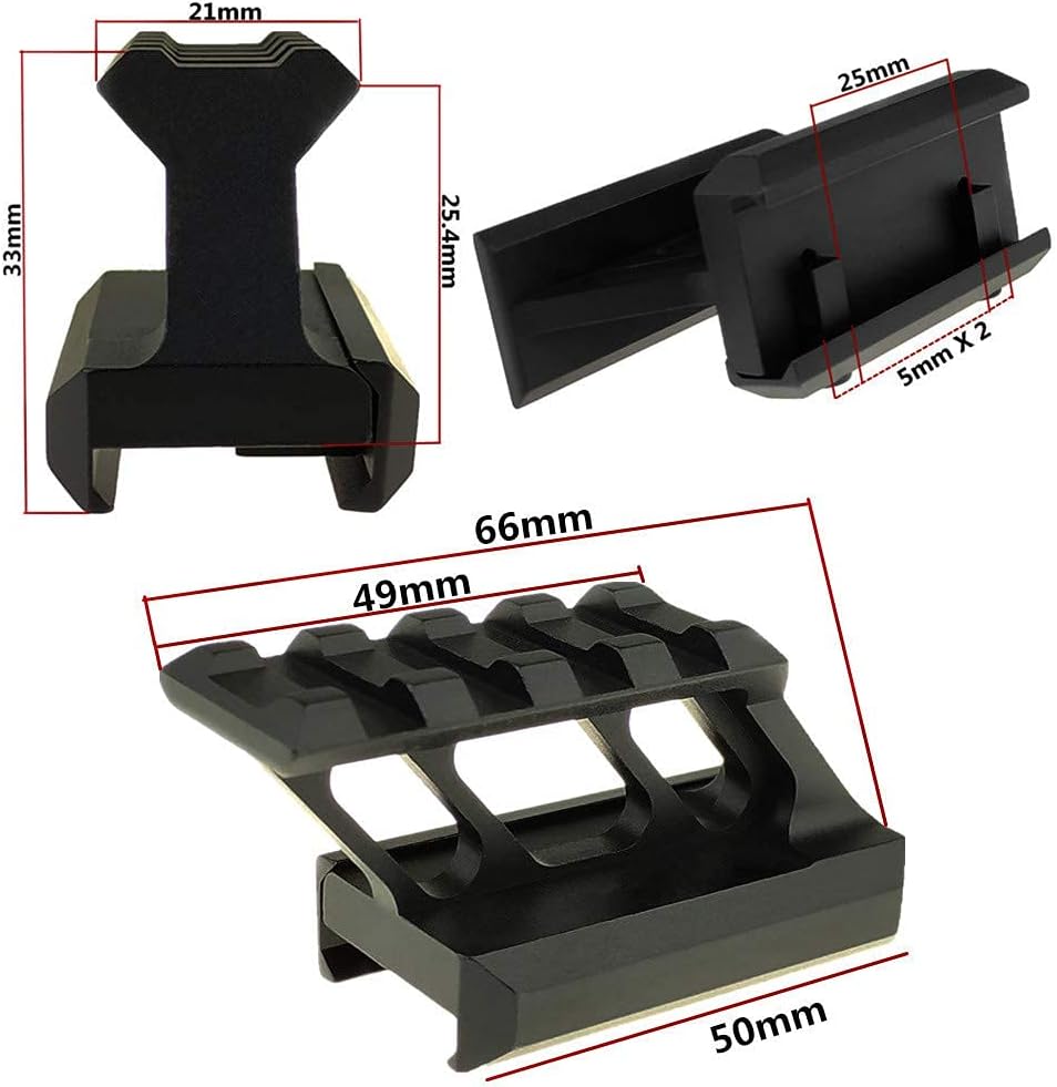 Picatinny Riser Mount 1" inch High Profile 45 Degree Angled Forward Extending for Micro Reflex Sight Red Dot Scope