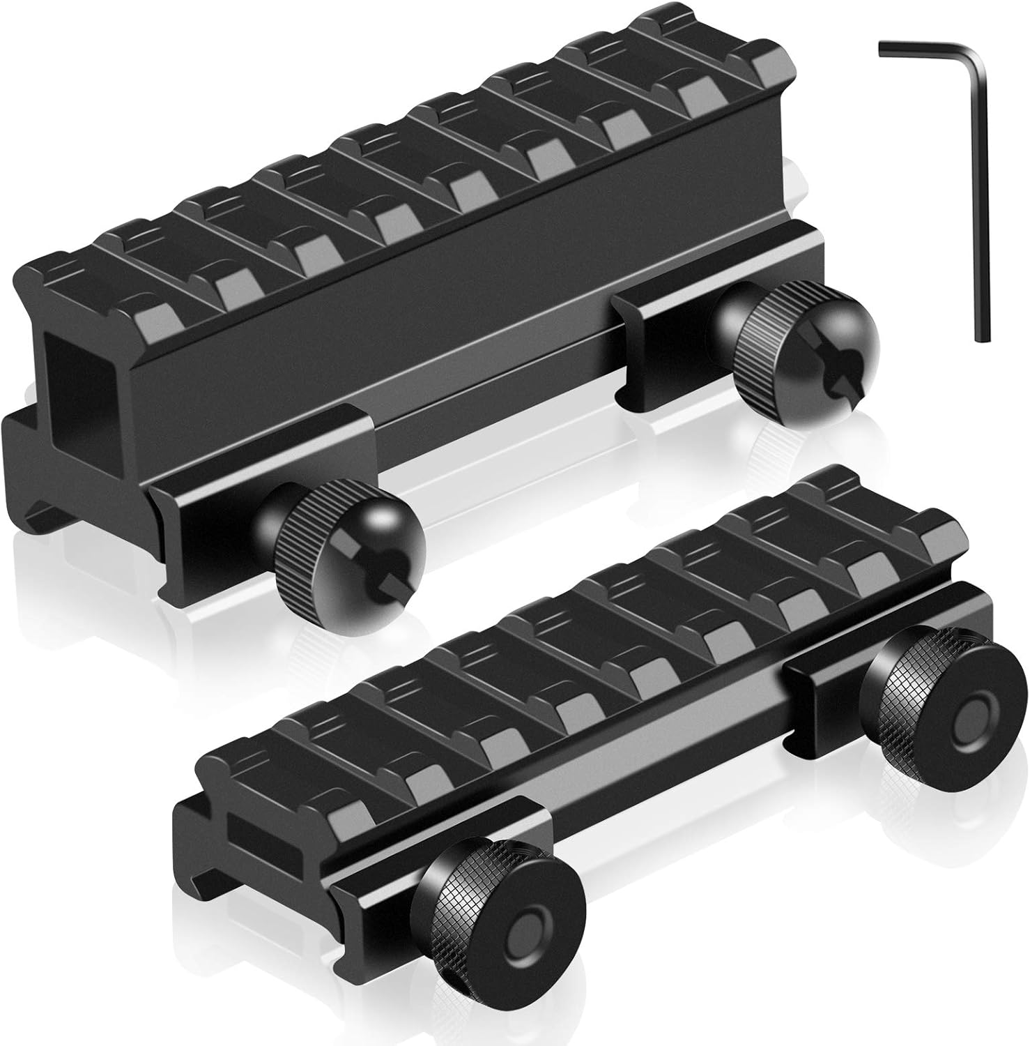 Picatinny Riser Mounts, FENTUK 1 Inch High Profile & 1/2 Inch Low Profile 8 Slots Picatinny Rail Riser Mount with See Through Design for Scopes Optics Red Dots - 2 Pack (Include 1" & 0.5" Riser Mount)