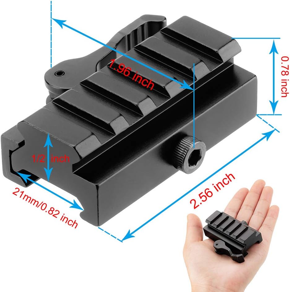 Picatinny Riser Mount, Low Profile Rail Riser Mounts Adaptor with QD Lever Lock Quick Release & 5 Slots Picatinny Rails for Scope Rings Optics Sights, 1/2" H x 2.5''L