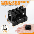 3 Slots Picatinny Rail Riser Mount, 1" High Profile Picatinny Riser Mount Short Pic Rails Accessories for Optic Red Dot Risers, with See-Through Design