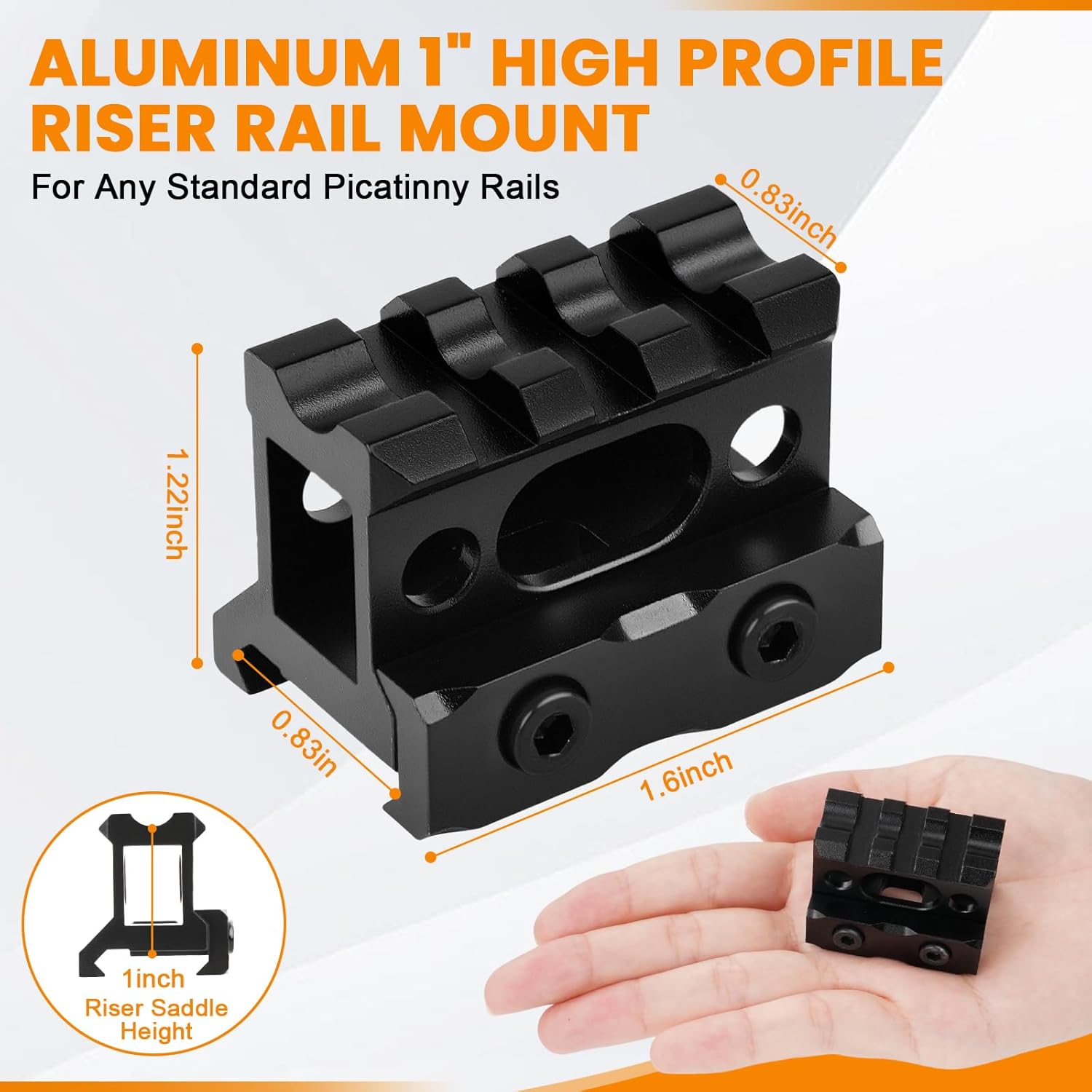 3 Slots Picatinny Rail Riser Mount, 1" High Profile Picatinny Riser Mount Short Pic Rails Accessories for Optic Red Dot Risers, with See-Through Design
