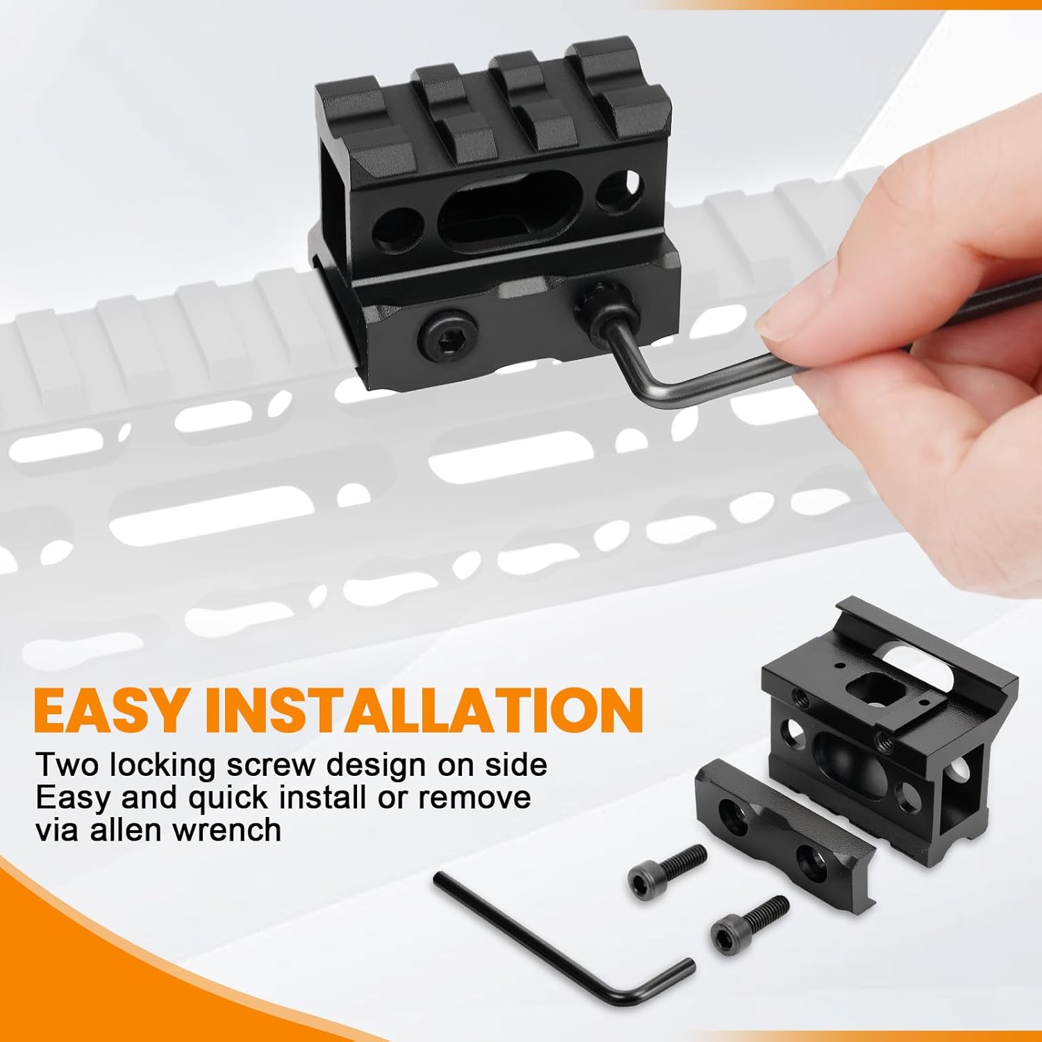 3 Slots Picatinny Rail Riser Mount, 1" High Profile Picatinny Riser Mount Short Pic Rails Accessories for Optic Red Dot Risers, with See-Through Design