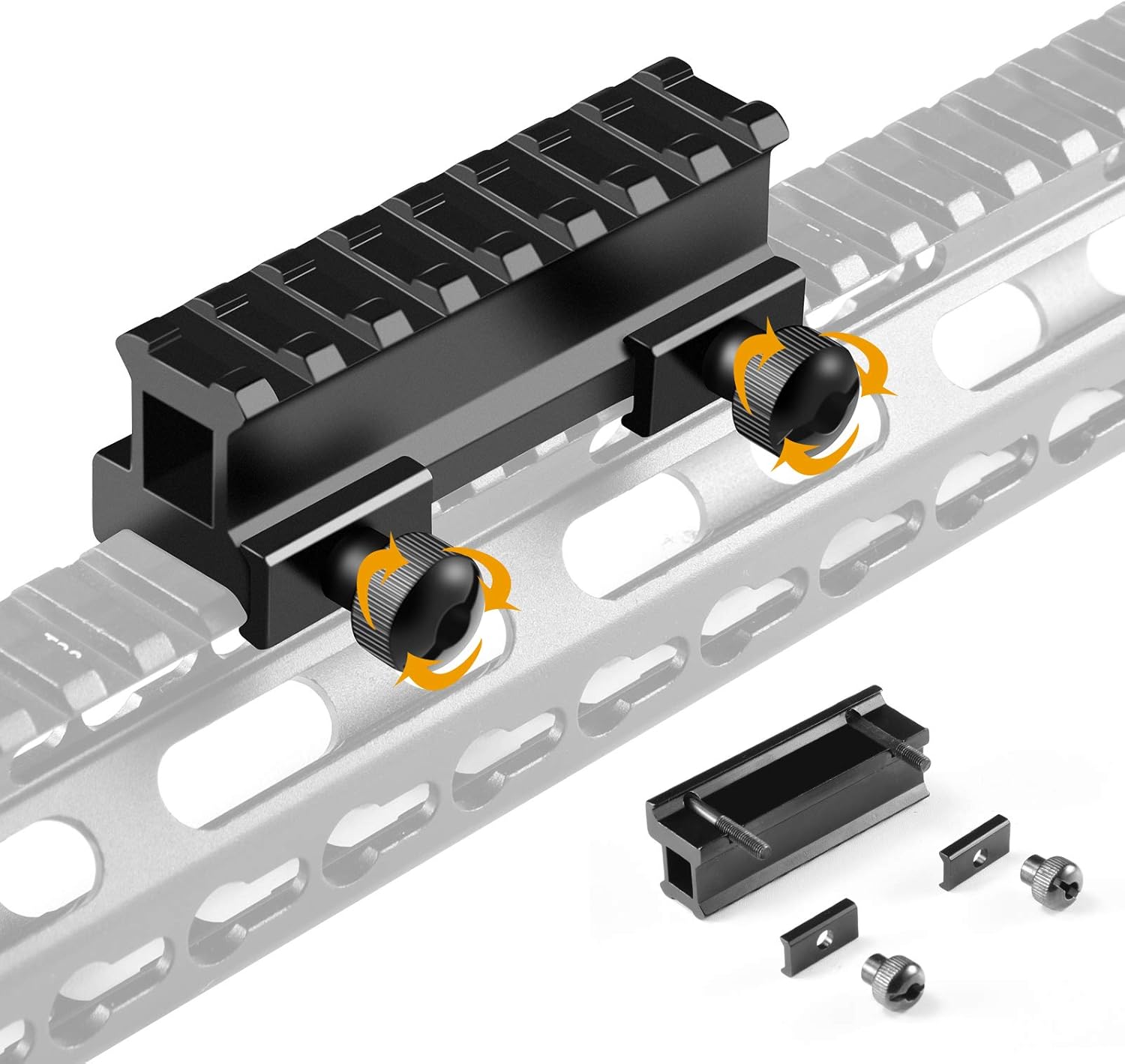 Picatinny Riser Mounts, FENTUK 1 Inch High Profile & 1/2 Inch Low Profile 8 Slots Picatinny Rail Riser Mount with See Through Design for Scopes Optics Red Dots - 2 Pack (Include 1" & 0.5" Riser Mount)